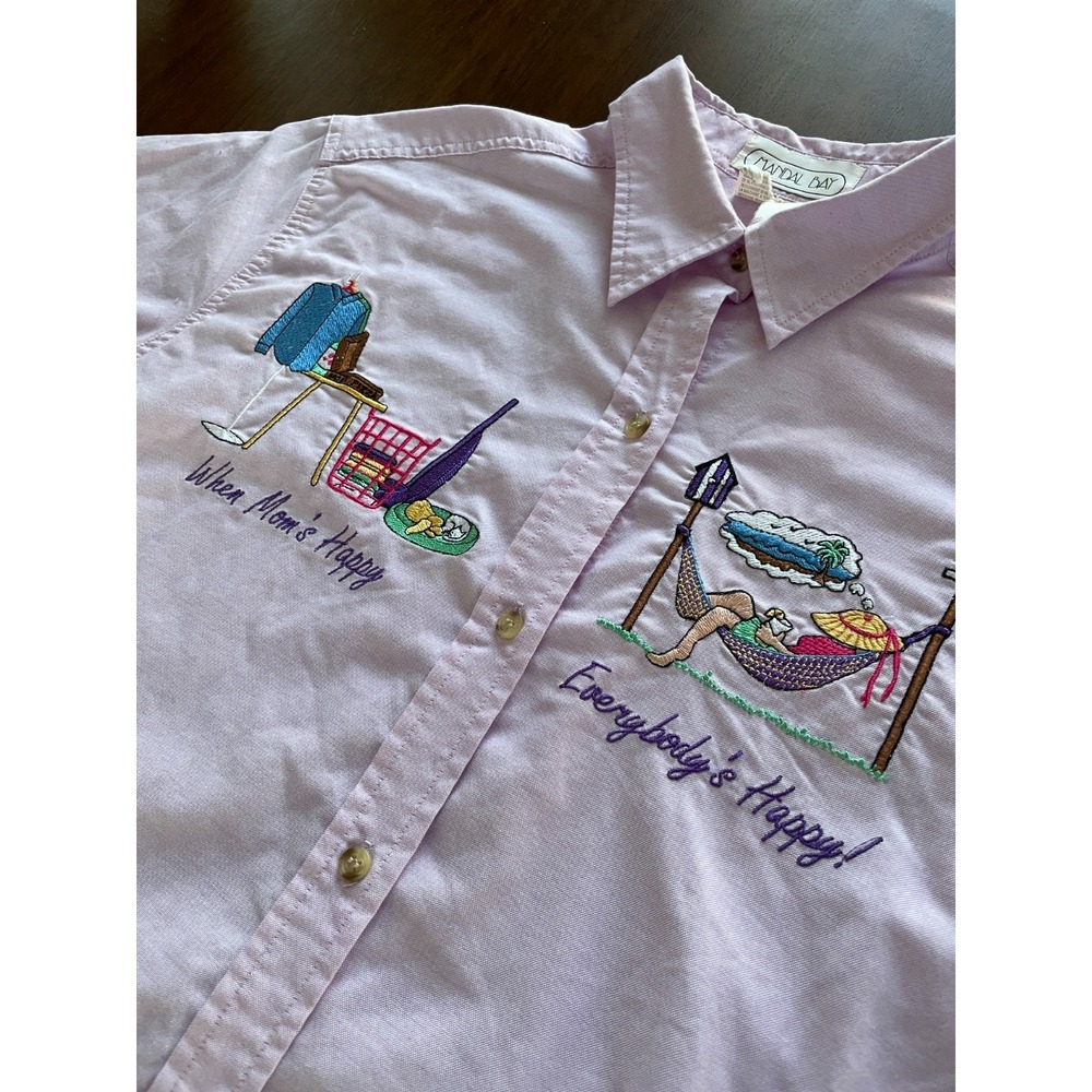 VTG 90s Womens Embroidered Oxford Button Up Shirt Size L/XL Purple‎ Mother's Day
